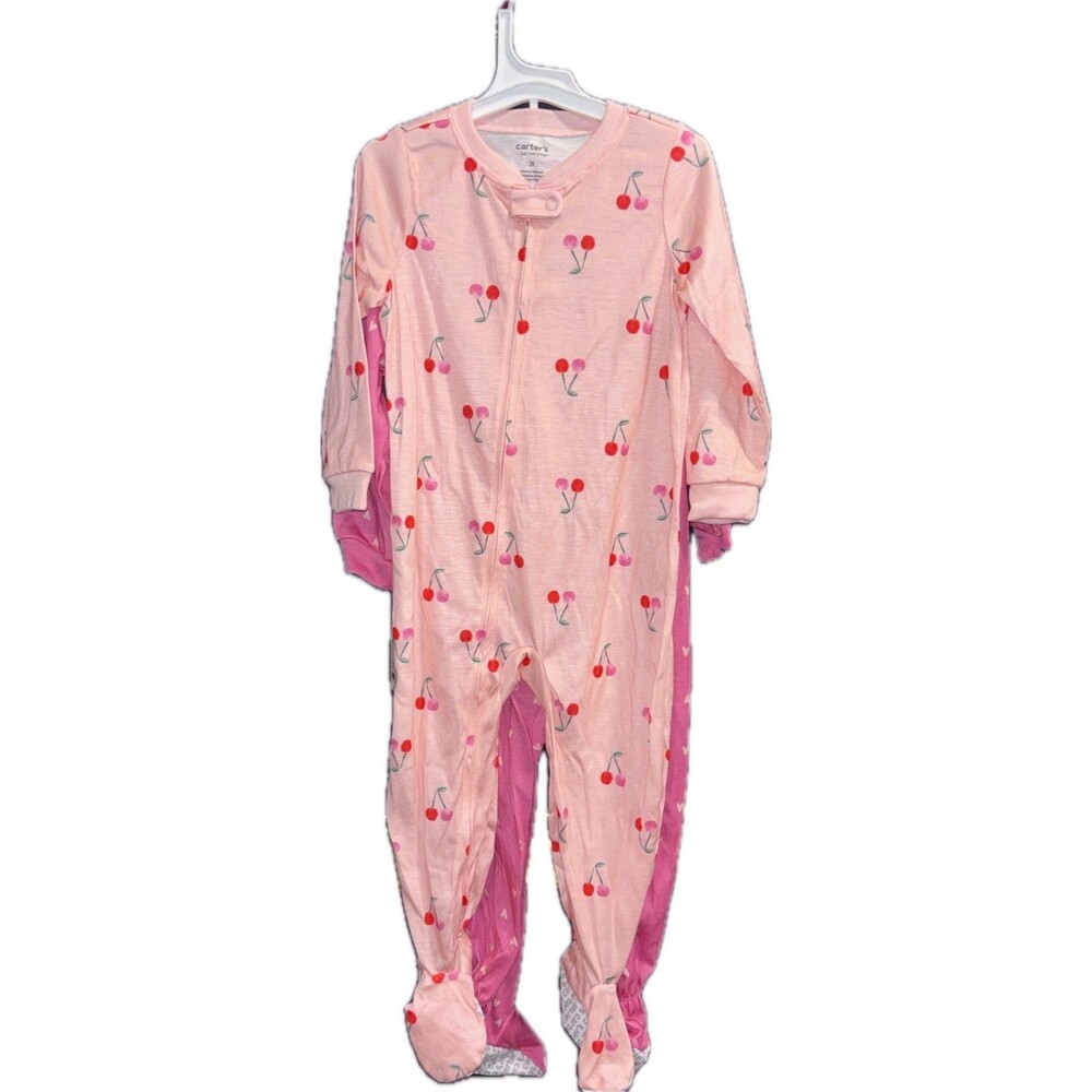 Carters Toddler 3TGirl 2-Pack Snug Fit 1-Piece Pajama - Pink Cherries Hearts NWT